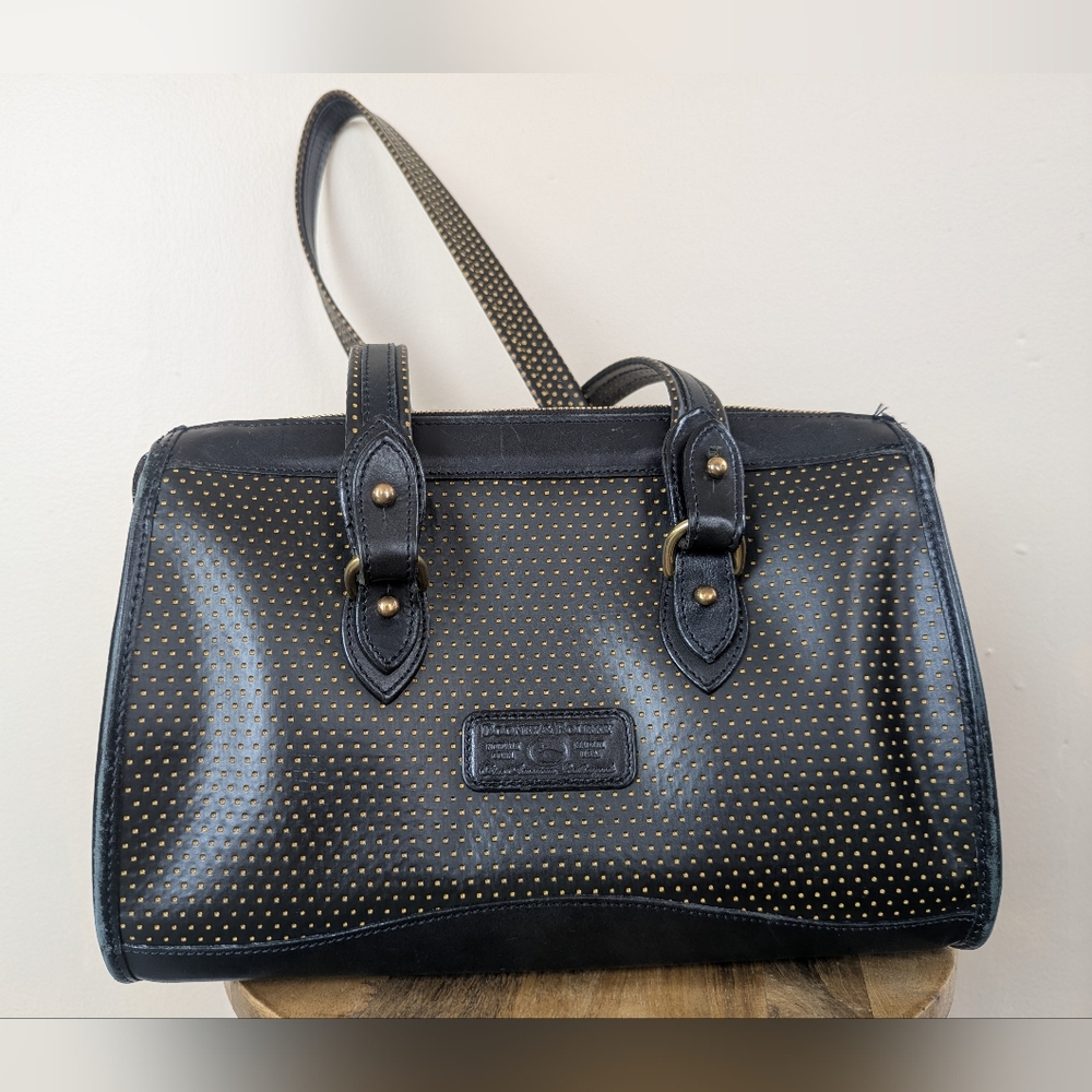 VINTAGE Dooney & Bourke Cabrio Leather Polka Dot Satchel/Purse, Black & Yellow